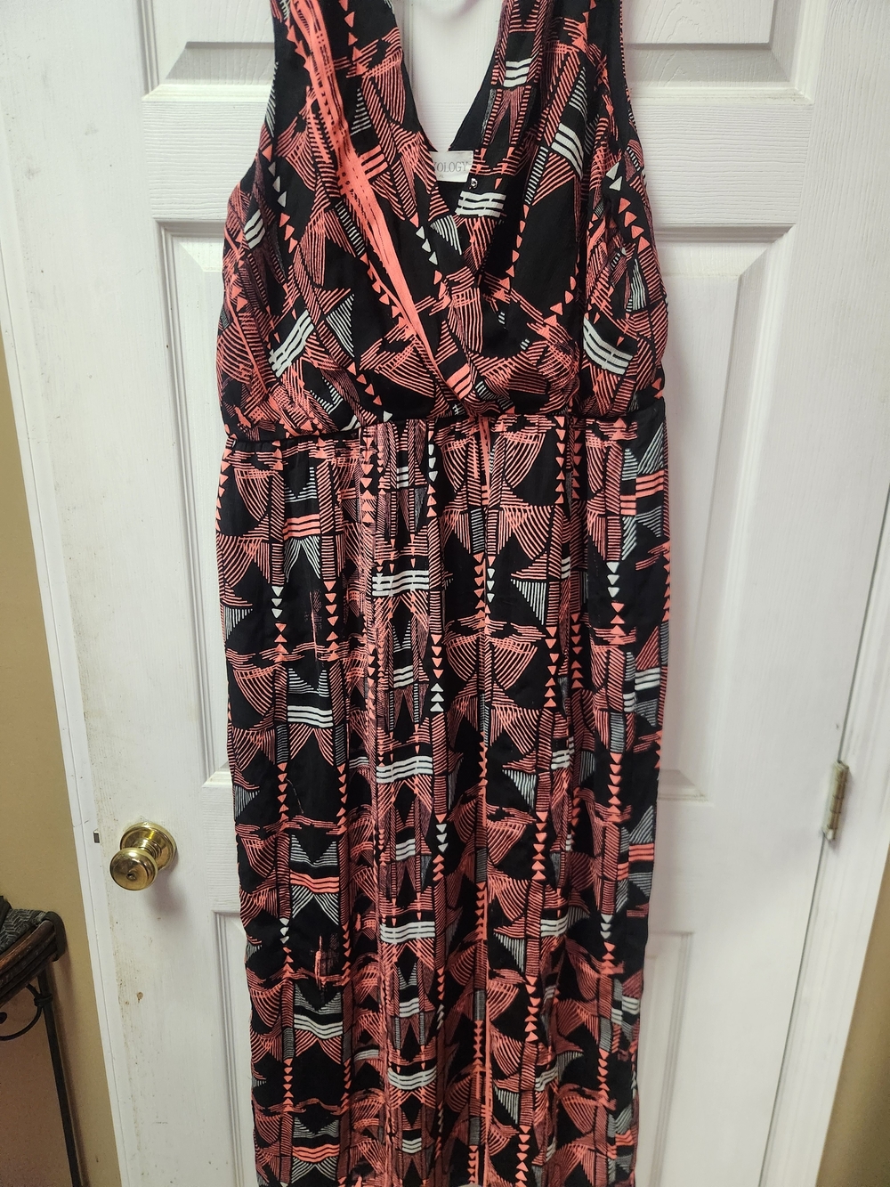 Luxology Black and Coral Geometric Maxi Dress